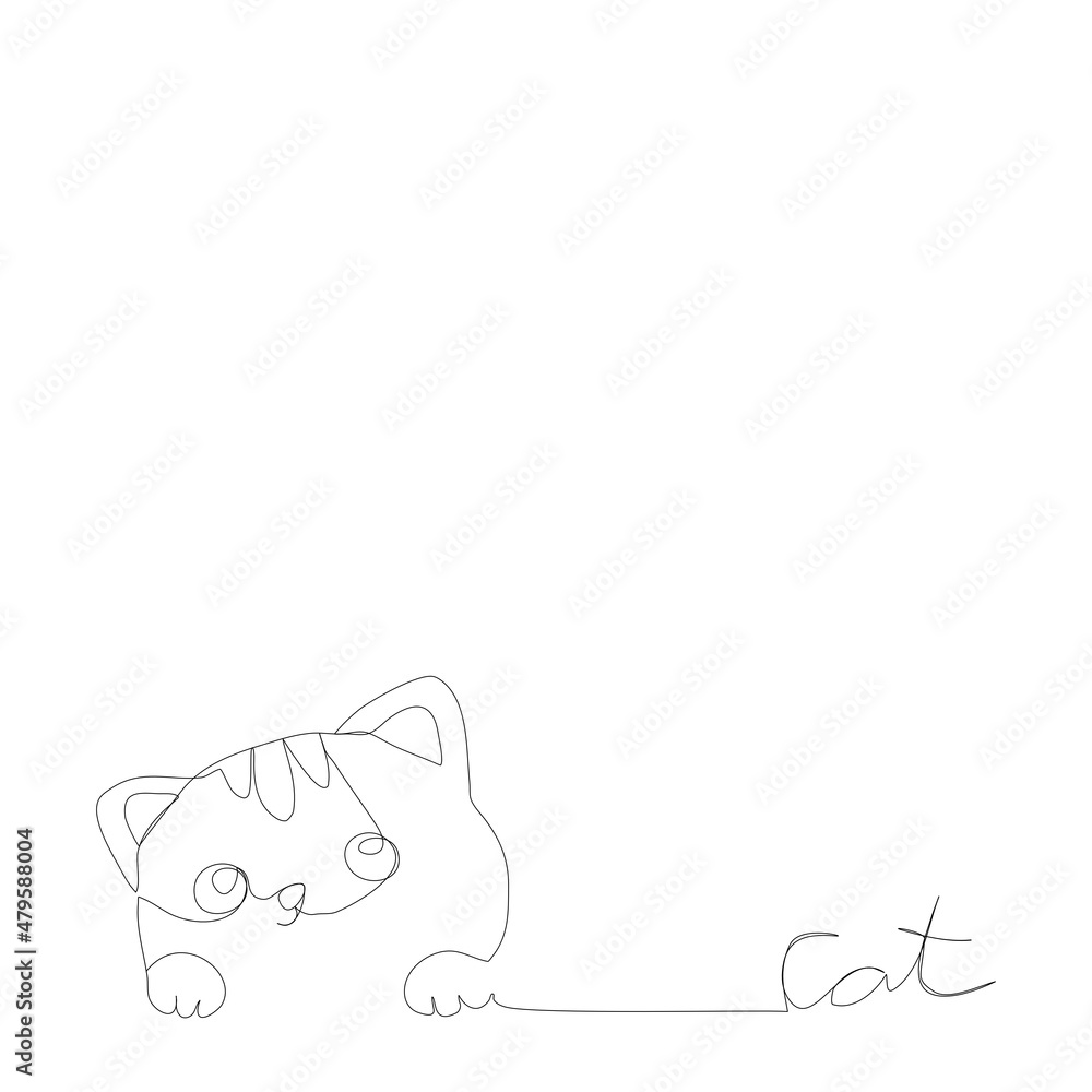 Continuous one line Of Cute cat face drawing with text. Continue line art of Cat face Vector illustration. Continuous One Single Line Drawing Cat