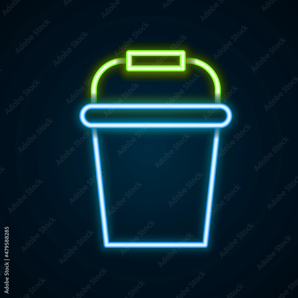 Glowing neon line Fishing bucket icon isolated on black background. Fish in a bucket. Colorful outline concept. Vector Glowing neon line Fishing bucket icon isolated on black background. Fish in a bucket. Colorful outline concept. Vector