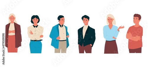 Arrogant people. Angry cartoon characters with bored and selfish face expressions, self confident and proud persons. Vector isolated set