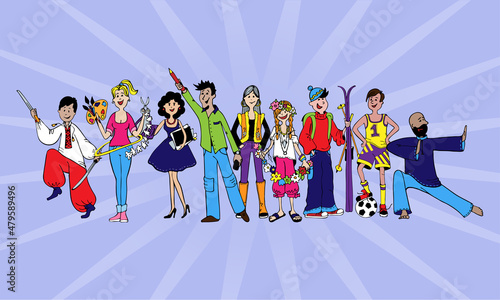 Set hobbies and professions_a team of volunteers and trainers and teachers_color-2