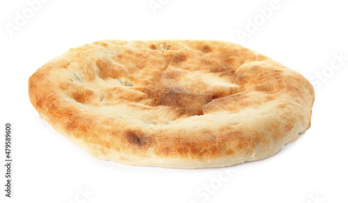 Photos Loaf of delicious fresh pita bread on white background