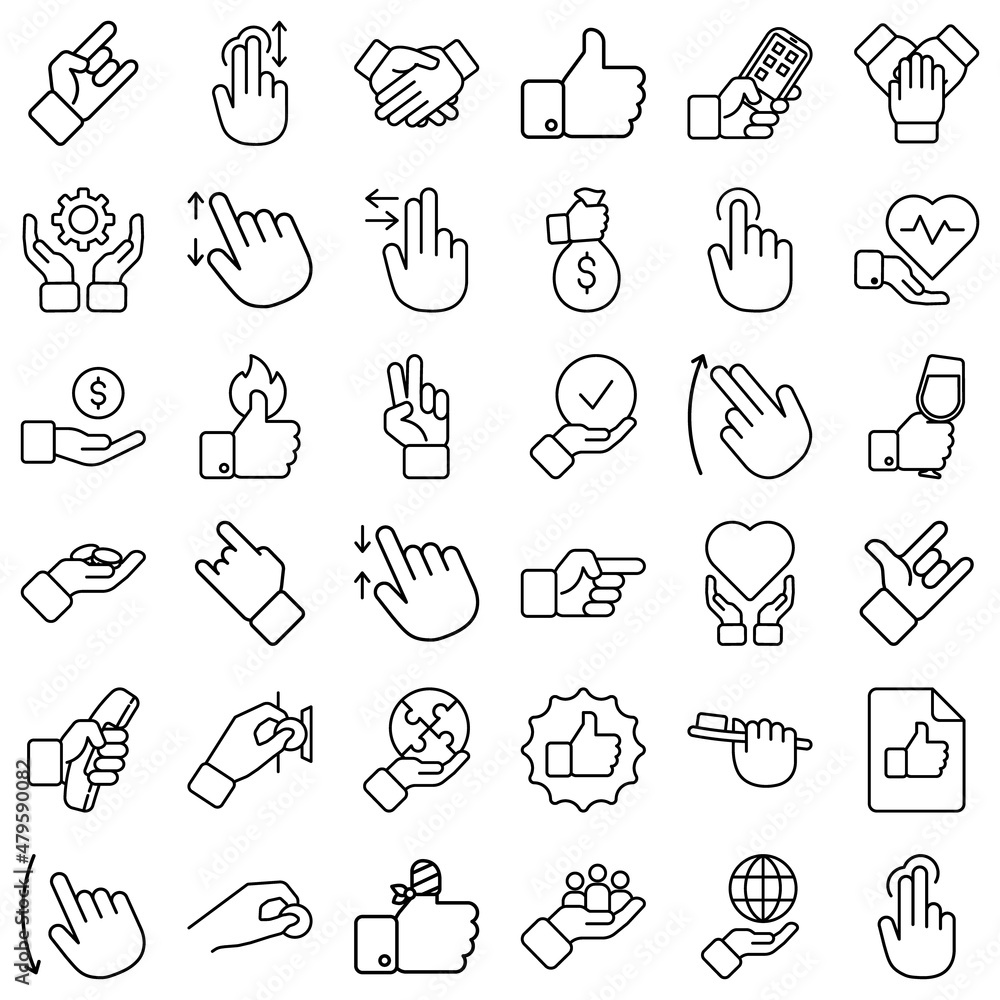 Allhandgestures Flat Icon Set Isolated On White Background Allhandgestures Flat Icon Set Isolated On White Background