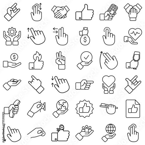 Allhandgestures Flat Icon Set Isolated On White Background