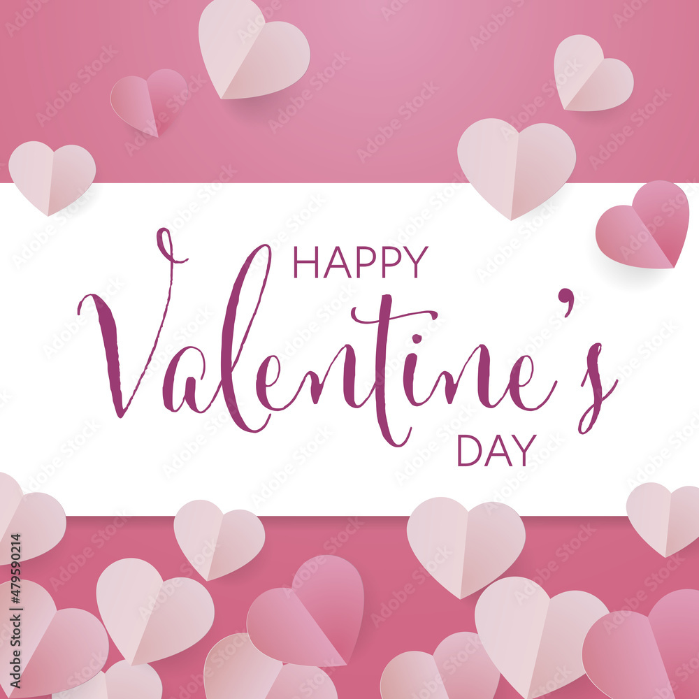 Happy Valentines day - Pink and red hearts background - Love theme design