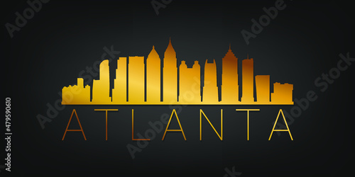 Atlanta, GA, USA Gold Skyline City Silhouette Vector. Golden Design Luxury Style Icon Symbols. Travel and Tourism Famous Buildings.