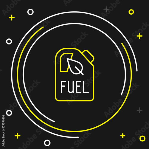 Line Bio fuel canister icon isolated on black background. Eco bio and barrel. Green environment and recycle. Colorful outline concept. Vector