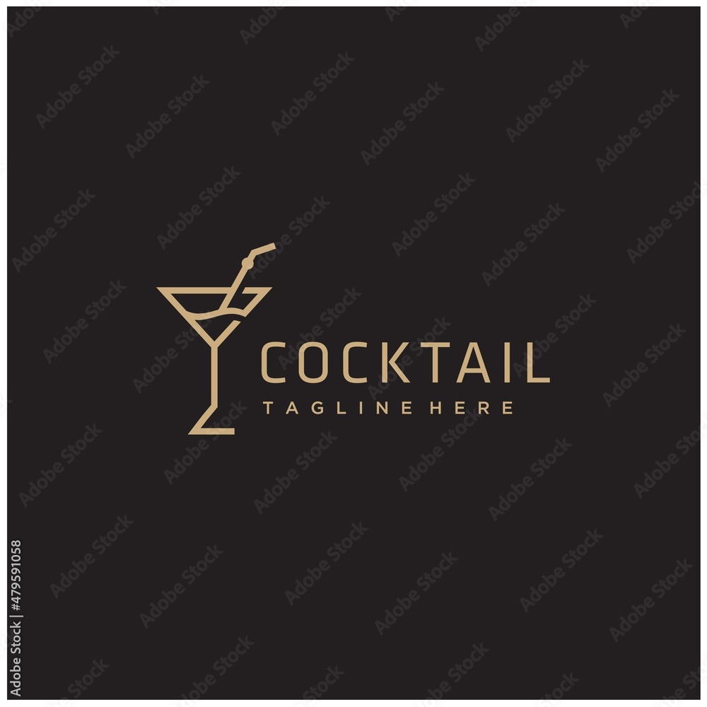 Cocktail glass line art gold luxury logo design vector inspiration ...