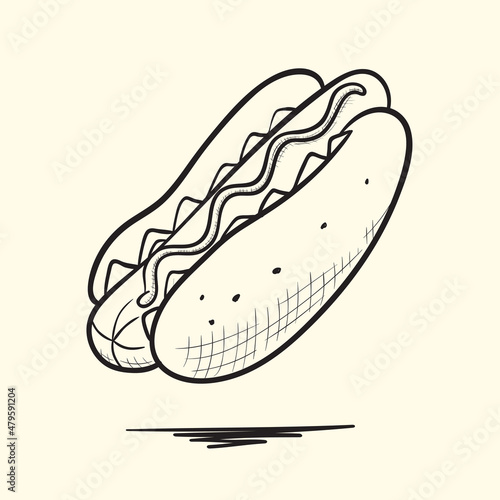 Hot dog. Hand drawn vector illustration.