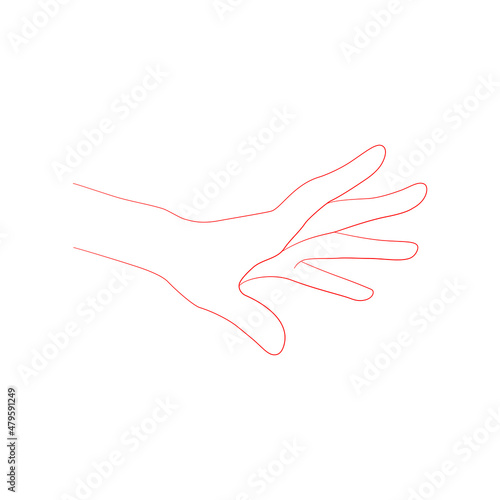 Line art sketch of a tense hand reaching for an object in an upright position
