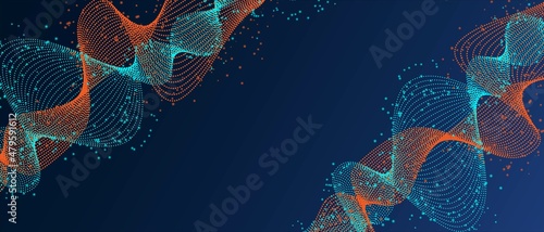Vector technological background, frame. Free wave design, ice and flame. Dot pattern,star pattern, sound wave, connection elements. Artificial intelligence. Digital network. Banner for social networks