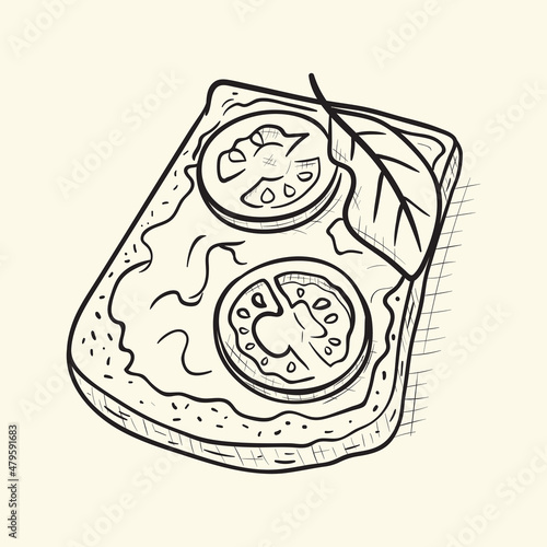Sandwich. Black and white sketch vector illustration.