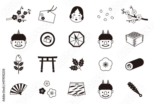 節分 アイコン 白黒イラスト素材 / vector eps	