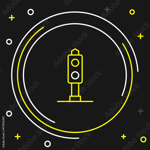 Line Train traffic light icon isolated on black background. Traffic lights for the railway to regulate the movement of trains. Colorful outline concept. Vector