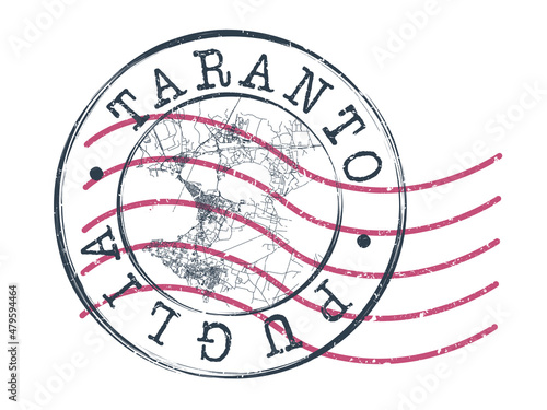 Taranto, Province of Taranto, Italy Stamp Map Postal. Silhouette Seal Roads and Streets. Passport Round Design. Vector Icon. Design Retro Travel National Symbol. photo