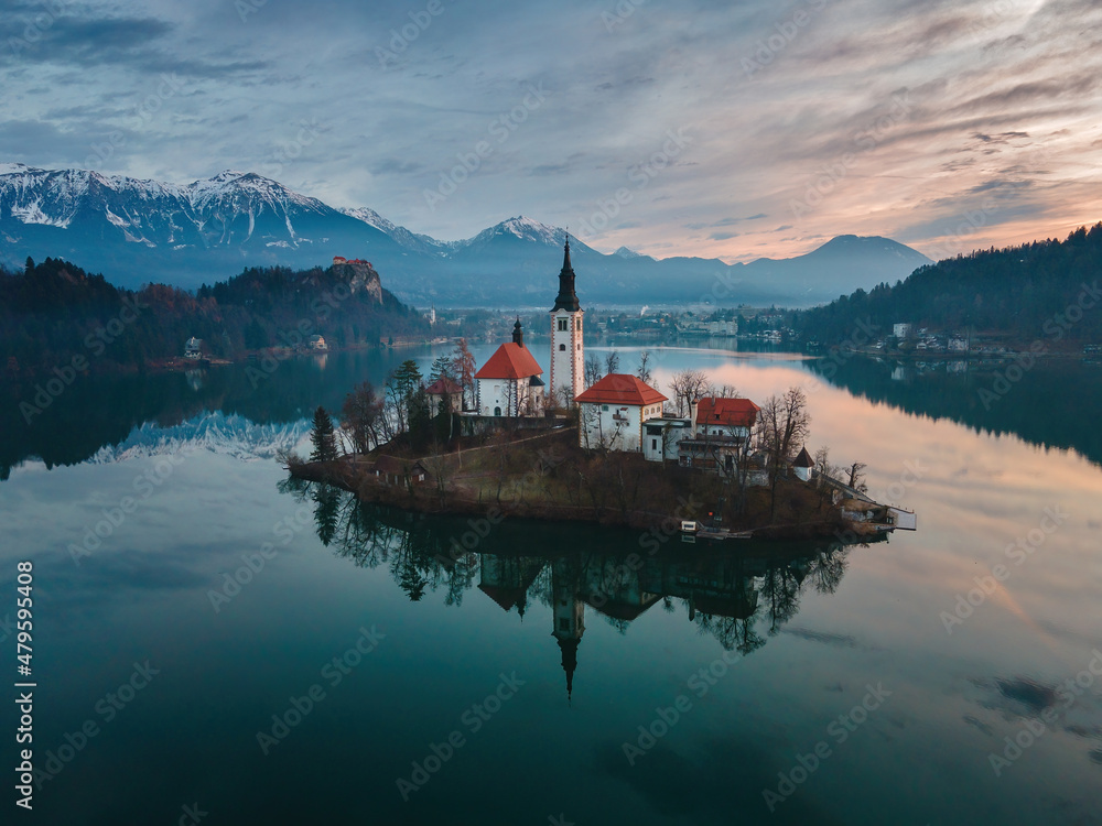 Winter sinrise near Bled Lake, Slovenia