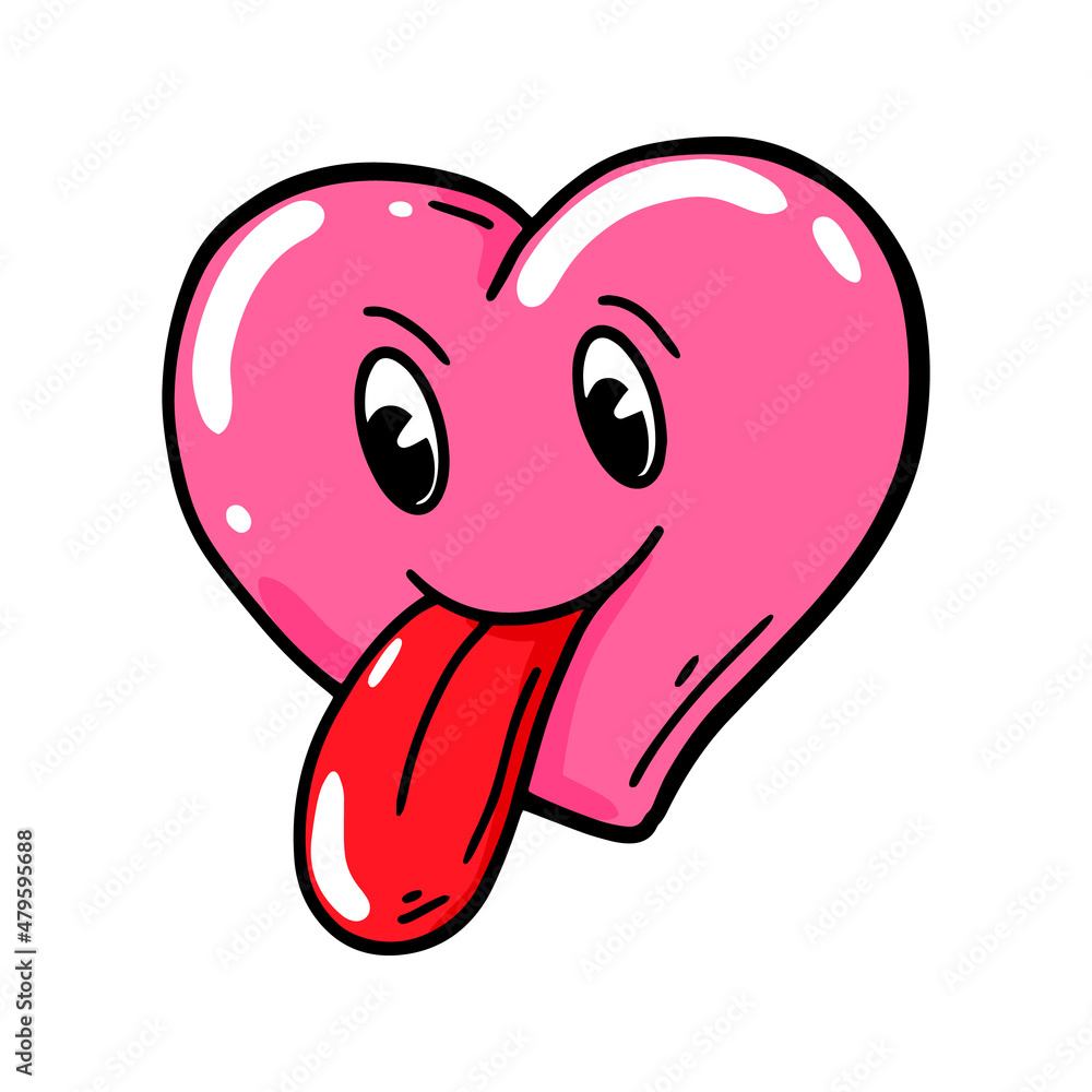 Heart showing a tongue in comic style. Vector illustration. Valentines Day design element Heart showing a tongue in comic style. Vector illustration. Valentines Day design element