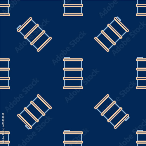 Line Barrel oil icon isolated seamless pattern on blue background. Vector