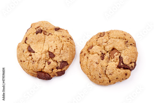 Chocolate chip cookies, isolated on white background.