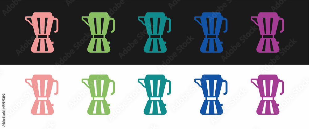 Set Coffee maker moca pot icon isolated on black and white background. Vector Set Coffee maker moca pot icon isolated on black and white background. Vector