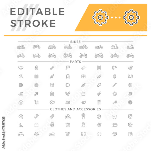 Set icons of motorcycle parts and accessories