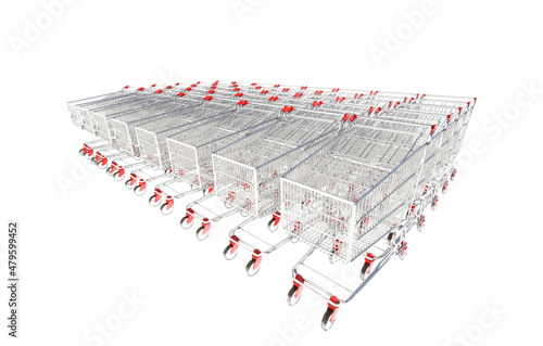 Fotografie Conjunto de carros de compra de supermercado con fondo vacío imagen 3d