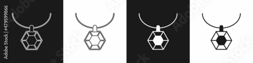 Set Pendant on necklace icon isolated on black and white background. Vector