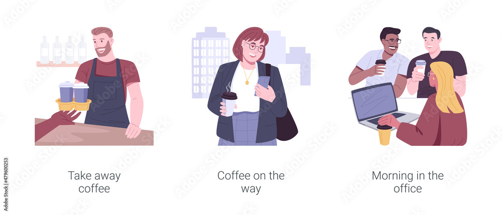 Morning coffee isolated cartoon vector illustrations set.