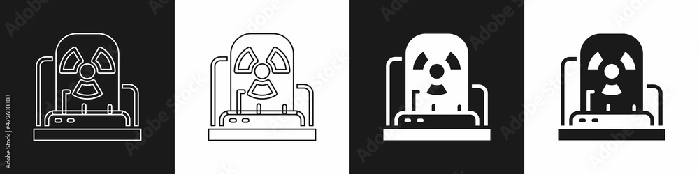 Set Radioactive warning lamp icon isolated on black and white background. Vector