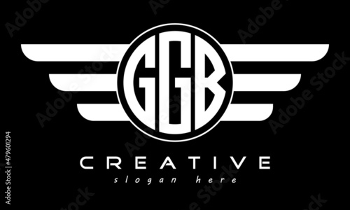 GGB three letter monogram type circle letter logo with wings vector template. photo