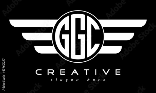 GGC three letter monogram type circle letter logo with wings vector template. photo