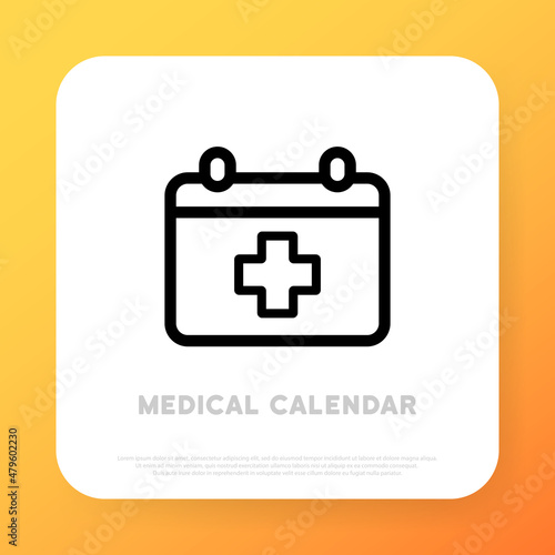 Calendar vector icon. Annual medical exam, regular health check up, medication course, calendar period. Healthcare. Can be used for topics such as medicine, clinic, healthcare. Vector illustration
