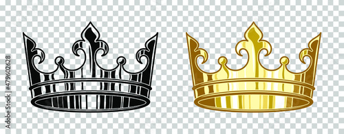 The golden crown. Royal golden crown and crown silhouette.
