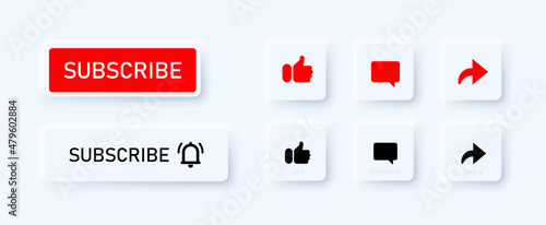 Subscribe button set. Like, comment and share button set. Social media concept. Vector line icon for Business and Advertising