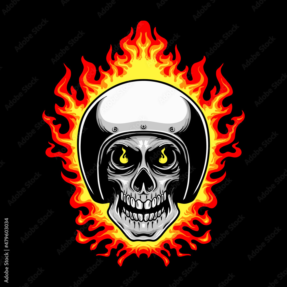 Skull Fire Helmet Vector Illustration Tatto Design Skull Fire Helmet Vector Illustration Tatto Design