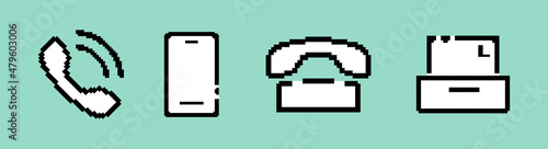 Phone icon set. Pixel style. Ringing phone. Vector line icon for Business and Advertising