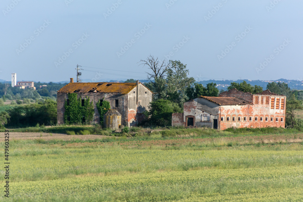A couple of old abandoned, dilapidated buildings in a field in the Italian countryside
A couple of old abandoned, dilapidated buildings in a field in the Italian countryside