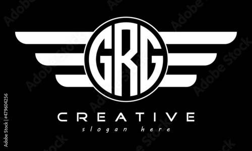 GRG three letter monogram type circle letter logo with wings vector template. photo