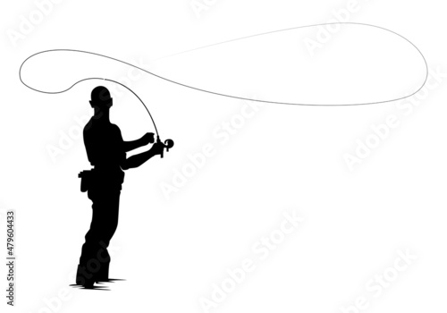 Fly fisherman fishing.graphic fly fishing.clip art black fishing on white background - Vector