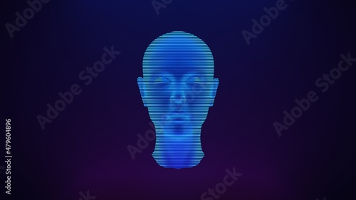 Blue hologram  Artificial intelligence or cyber security. robot head. 3D illustration