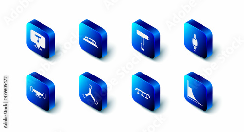 Set Skateboard stairs with rail, T tool, Screwdriver, park, Y-tool, wheel and icon. Vector