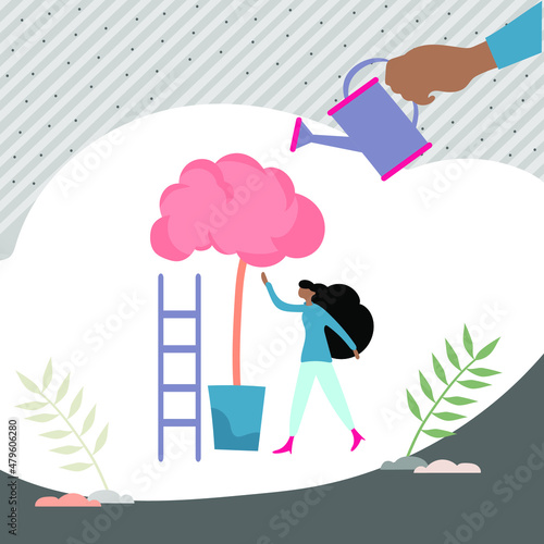 Improving memory for knowledge remember tiny persons vector illustration. Thinking method as personal mind development abstract visualization. Intelligence boost and information processing performance