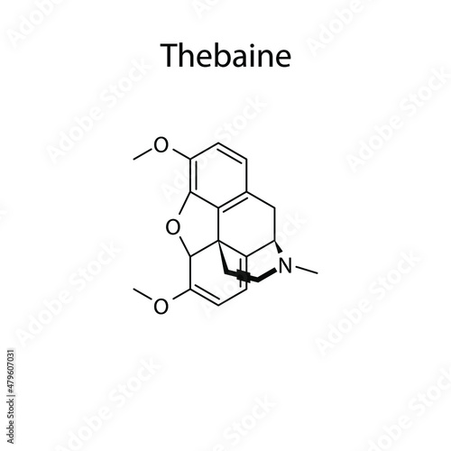 Thebaine molecular structure, flat skeletal chemical formula. Opioid, painkiller, narcotic, analgesic . Vector illustration.