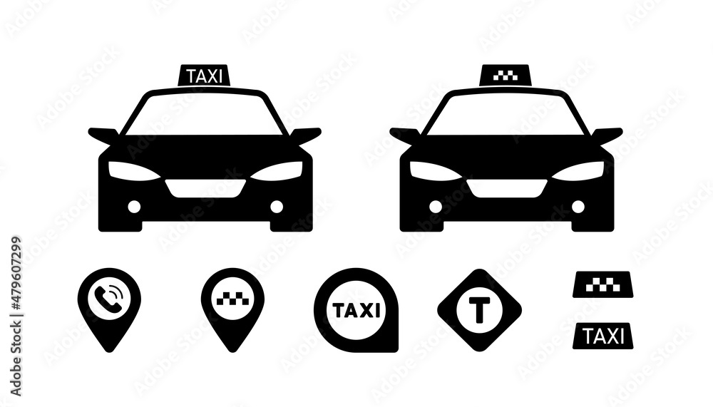 Taxi car icon set. Automobile cab. Vector line icon for Business and Advertising