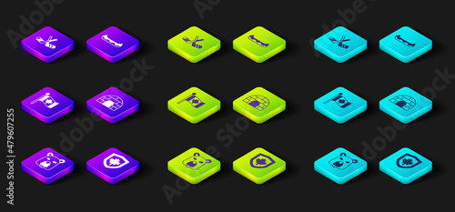 Set Beaver animal, Canada flag on shield, Flag of, Igloo ice house, Kayak and Ice hockey sticks icon. Vector