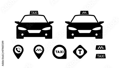 Taxi car icon set. Automobile cab. Vector line icon for Business and Advertising