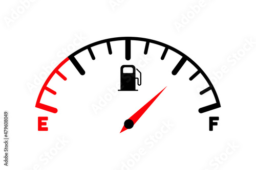 Fuel indicator icon. Gasoline indicator icon. Fuel gauge on black background. Full tank. Automobile panel, fuel pump sign, yellow empty tank indicator. Vector