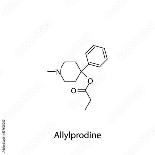 Allylprodine molecular structure, flat skeletal chemical formula. Opioid, painkiller, narcotic, analgesic drug used to treat . Vector illustration.