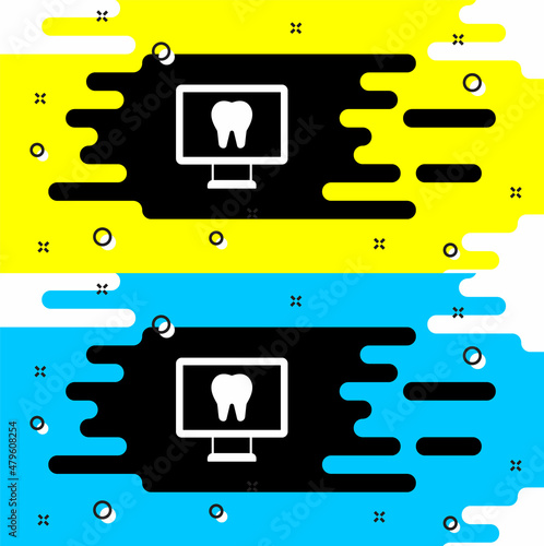 White Online dental care icon isolated on black background. Dental service information call center. Vector
