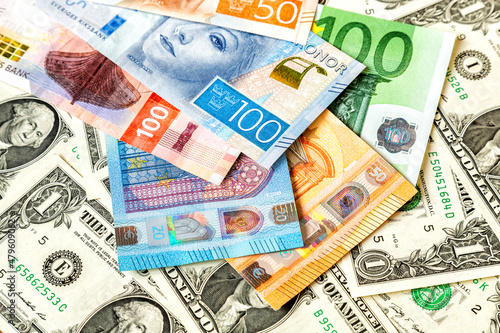 Background from various banknotes, money background
