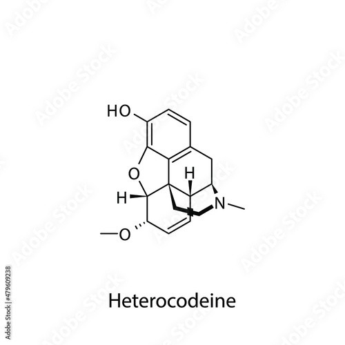 Heterocodeine molecular structure, flat skeletal chemical formula. Opioid, painkiller, narcotic, analgesic . Vector illustration.